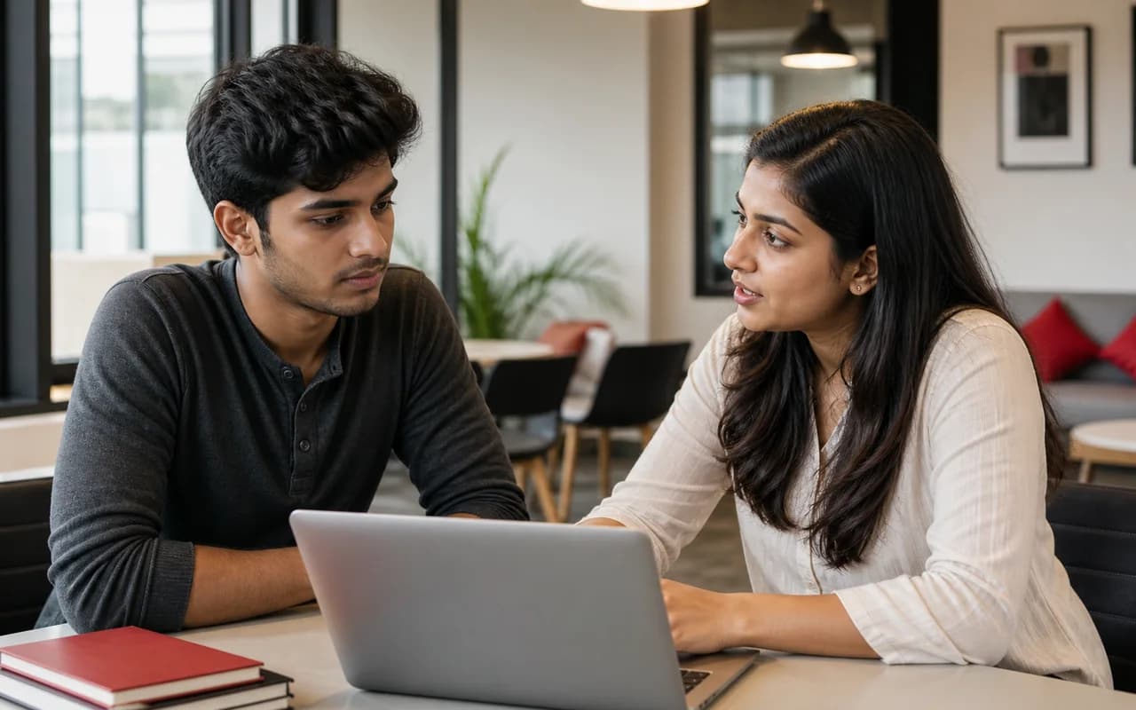 Learner discussing course options with a mentor