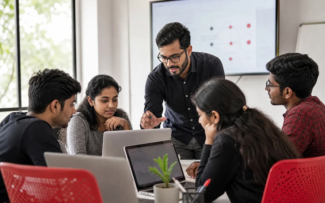 Mentor teaching learners in a practical live class