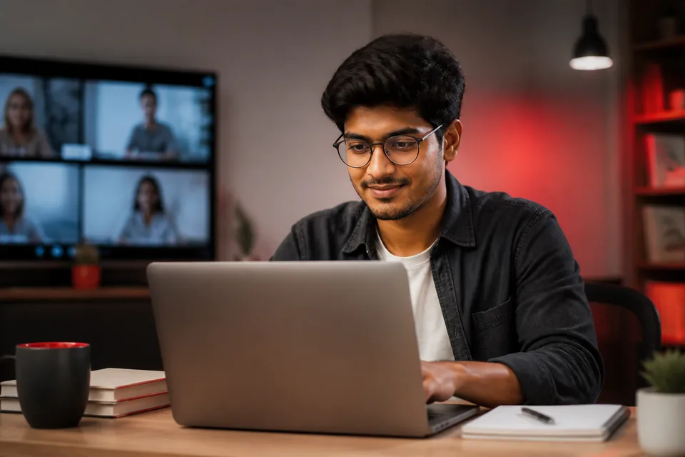 Learner taking part in a live online AI class