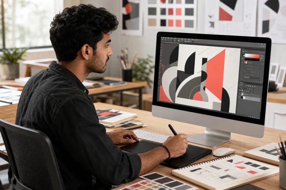 Learner creating a graphic design project